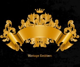 Golden emblem and frames Decorative elements vector 02