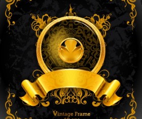 Golden emblem and frames Decorative elements vector 03