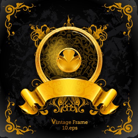 Golden emblem and frames Decorative elements vector 03