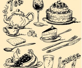 Hand drawn vintage food Illustrations vector 02