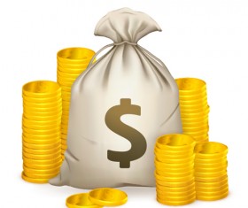 Sack with Money design vector graphics set 04