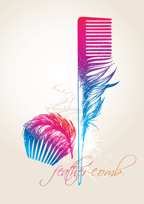 Set of Objects feathers design vector 02