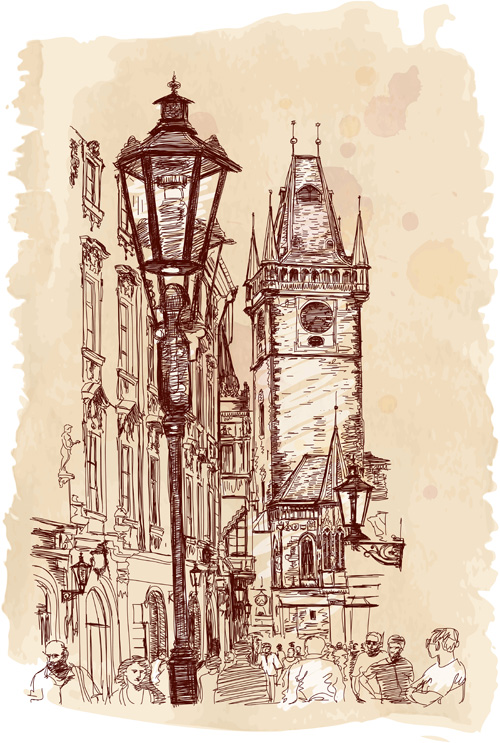 Set of Old Town Prague elements vector graphics 01