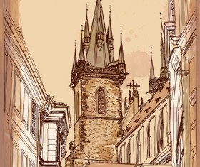 Set of Old Town Prague elements vector graphics 02
