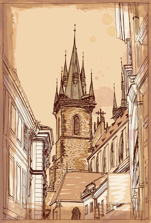 Set of Old Town Prague elements vector graphics 02