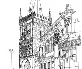 Set of Old Town Prague elements vector graphics 04