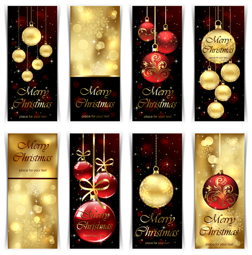 Ornate Golden Christmas cards vector graphics 03