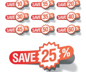 Red tags Stickers discount vector set 01