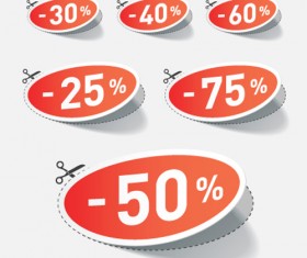 Red tags Stickers discount vector set 02