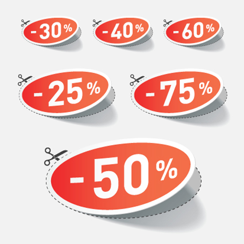 Red tags Stickers discount vector set 02