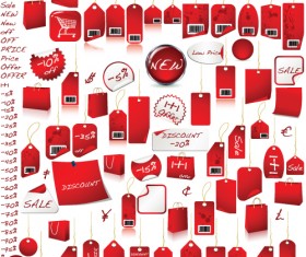 Red tags Stickers discount vector set 03