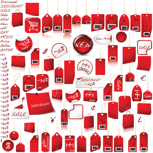 Red tags Stickers discount vector set 03