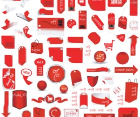 Red tags Stickers discount vector set 05