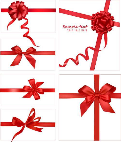 Gift card with red ribbons design vector 01