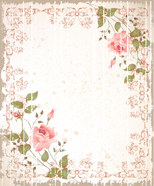 Set of Flowers and backgrounds design elements vector 01