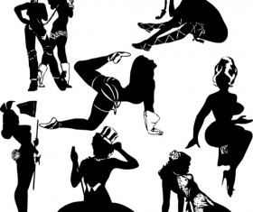 Different postures girls vector Silhouettes 01
