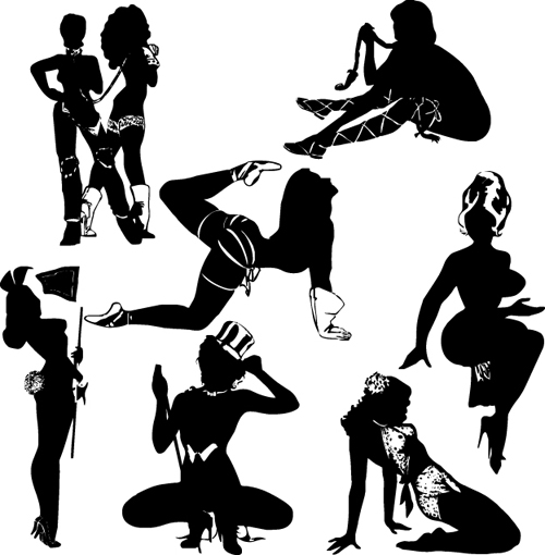 Different postures girls vector Silhouettes 01