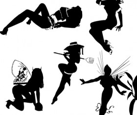 Different postures girls vector Silhouettes 02