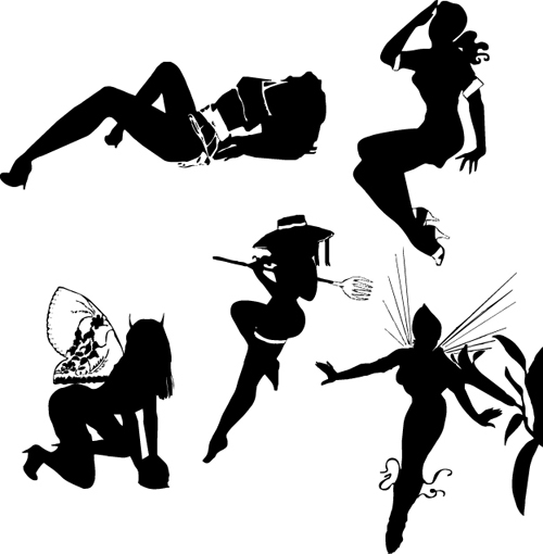 Different postures girls vector Silhouettes 02