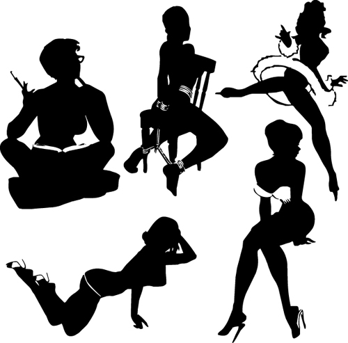 Different postures girls vector Silhouettes 03