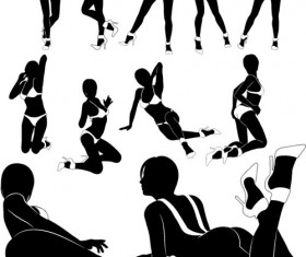 Different postures girls vector Silhouettes 04