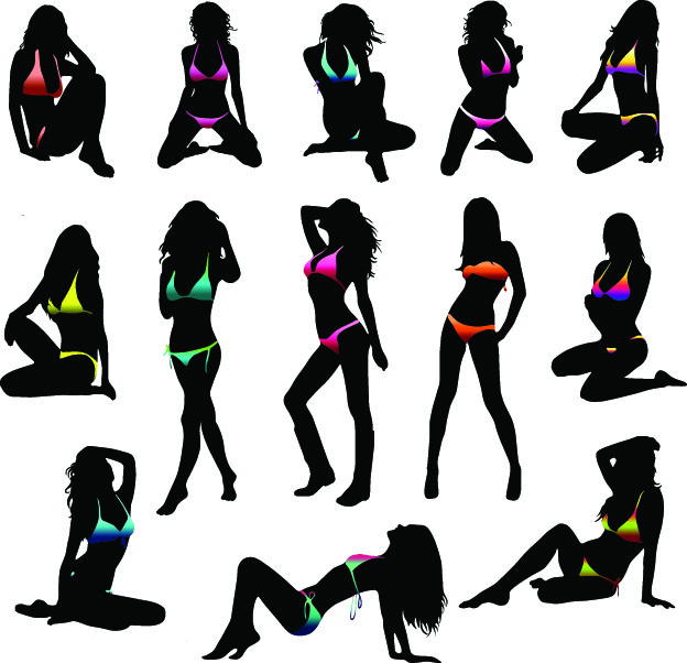 Different postures girls vector Silhouettes 05