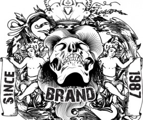 Elements of Sticker on the shirt skull vector 04