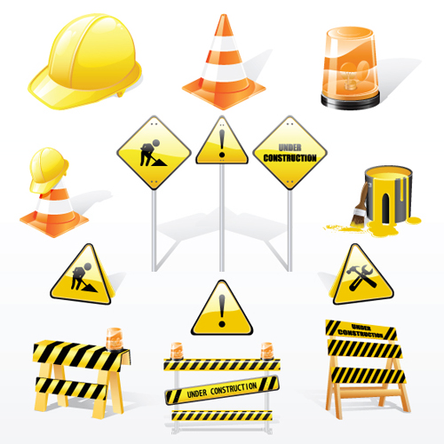 Construction signs mix Garbage elements vector 05
