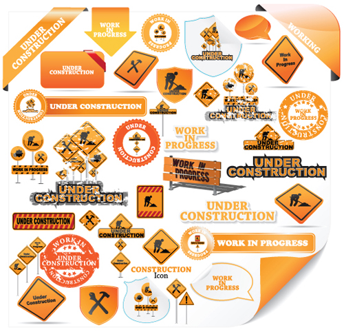 Construction signs mix Garbage elements vector 07