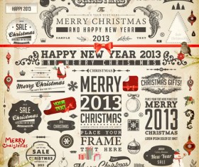 Vintage Christmas and New Year 2013 Ornaments vector 01