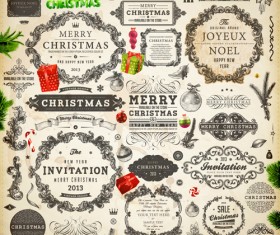 Vintage Christmas and New Year 2013 Ornaments vector 02