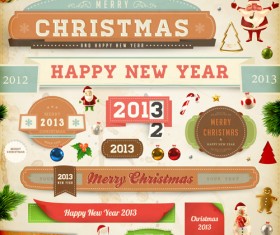 Vintage Christmas and New Year 2013 Ornaments vector 03
