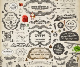 Vintage Christmas and New Year 2013 Ornaments vector 04