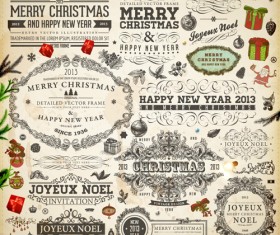 Vintage Christmas and New Year 2013 Ornaments vector 05