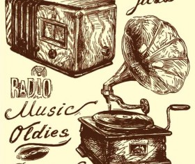 Hand drawn Vintage Musical instruments vector 04