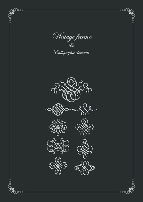 Vintage frame and decor element vector material 01