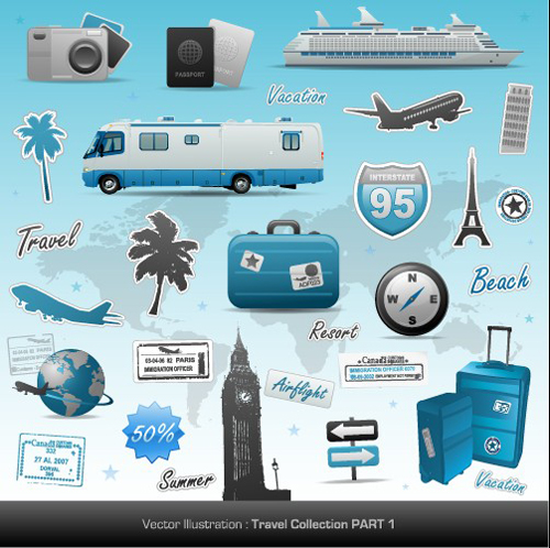 Vivid travel icons collection