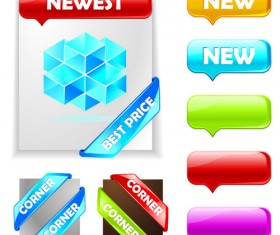 Web ribbons elements and button vector 01
