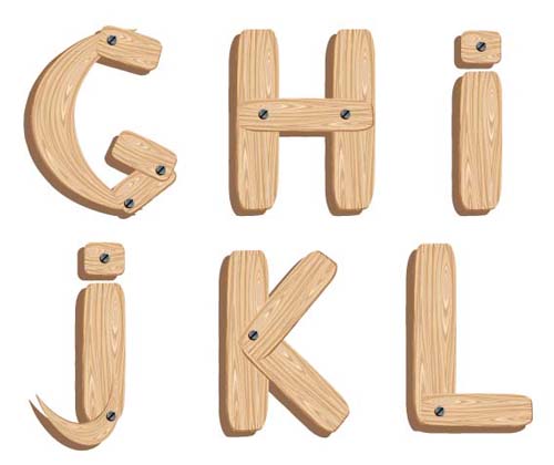 Creative Wooden Alphabet design vector set 01