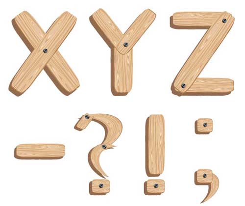 Creative Wooden Alphabet design vector set 03