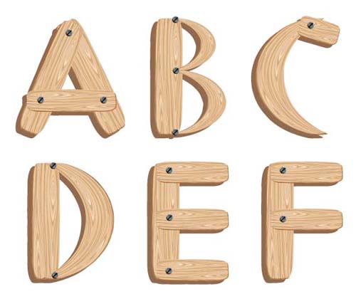 Creative Wooden Alphabet design vector set 05