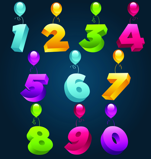 Balloons alphabet and numbers design vector 01