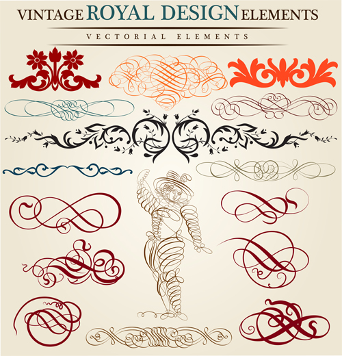 Vintage Royal ornaments design elements vector 01