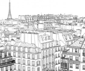 Drawing city buildings and scenery vector 01