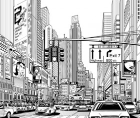 Drawing city buildings and scenery vector 02