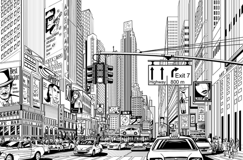 Drawing city buildings and scenery vector 02