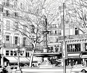 Drawing city buildings and scenery vector 05