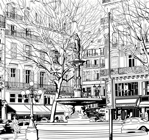 city scene drawing