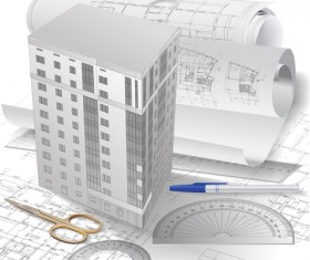 Set of Architectural drawings design vector material 04