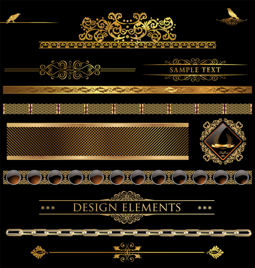 Set of Golden ornament Borders design vector 02